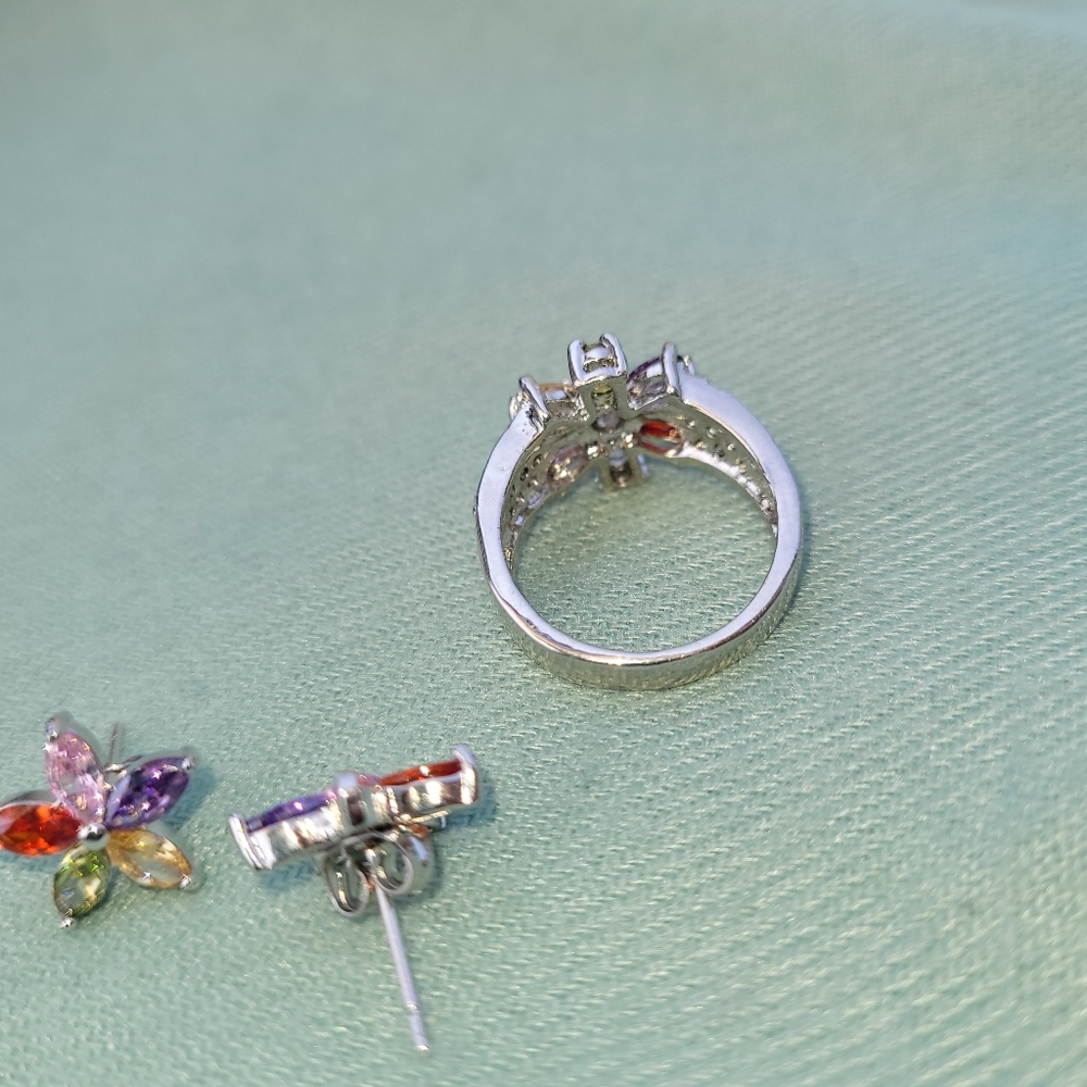 Multi Gemstone Earrings & Ring Set - image 3